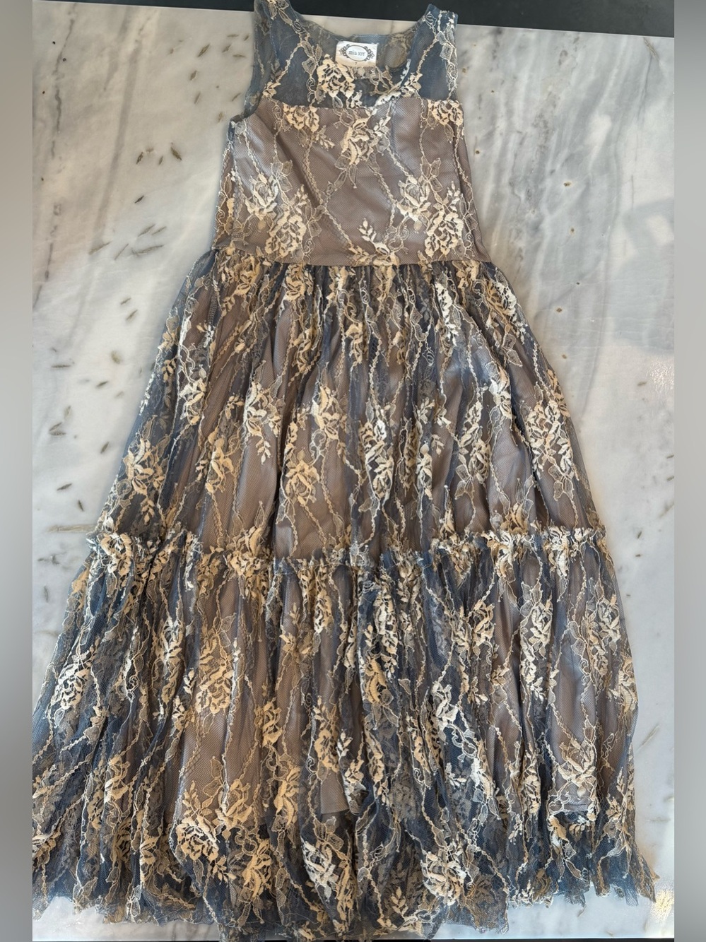 Joyfolie Blue and Cream Lace Tiered Dress for Girls